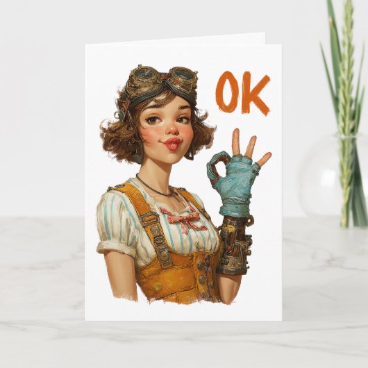 Carte Fille Steampunk geste OK confiant (Devant)