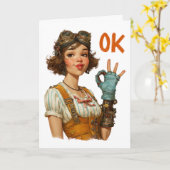 Carte Fille Steampunk geste OK confiant (Fleur jaune)