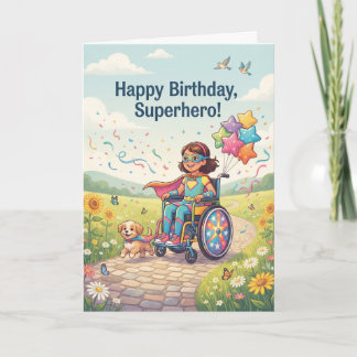 Carte Fille Super-héroïne en Fauteuil Roulant Milieu de