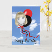 Carte Fille Sur Balloon D'Anniversaire Dans Le Ciel (Fleur jaune)