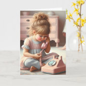 Carte Fille Sur Rétro Téléphone Pour Anniversaire (Fleur jaune)