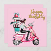 Carte Fille sur scooter transportant Présents (Devant / Derrière)