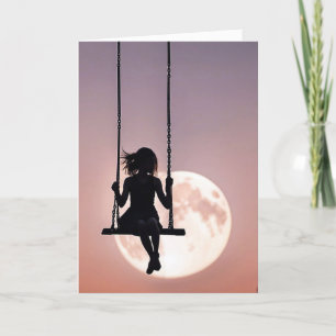 Carte Fille sur une silhouette à voile sur une lune pour