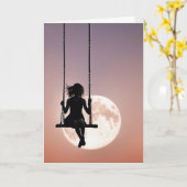 Carte Fille sur une silhouette à voile sur une lune pour (Fleur jaune)