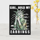 Carte Fille tenant mes boucles d'oreilles Statue Subtile (Fleur jaune)
