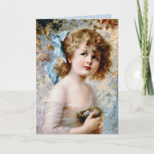 Carte Fille tenant un nid