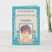 Carte Fille très spéciale en droit nom photo turquoise (Devant)
