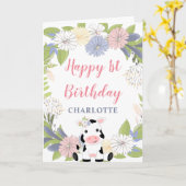 Carte Fille vache de gerbe florale 1er anniversaire (Fleur jaune)