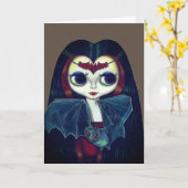 Carte Fille vampire gothique avec de grands yeux de chau (Fleur jaune)