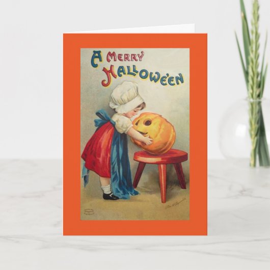 Carte Fille vintage avec le citrouille (Devant)