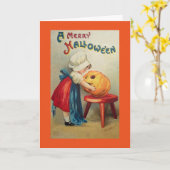 Carte Fille vintage avec le citrouille (Fleur jaune)