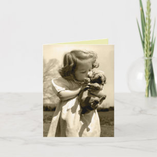 Carte Fille Vintage Embrasse un Chiot