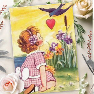Carte Fille Vintage & Note de la Saint-Valentin de l'ois