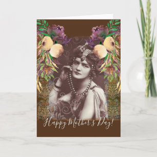 Carte Fille vintage sur Tapisserie victorienne