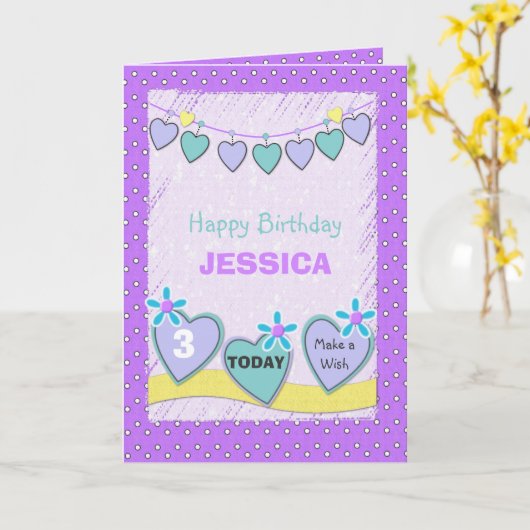 Carte Fille violette vert anniversaire (Fleur jaune)