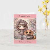 Carte Fille Whimsical avec Dachshund (Fleur jaune)