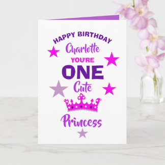 Carte Filles 1er Anniversaire Une mignonne Princesse Per