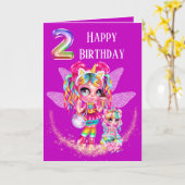 Carte Filles 2e anniversaire mignonne conte de fées anim (Fleur jaune)