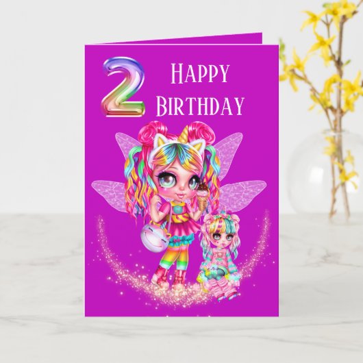 Carte Filles 2e anniversaire mignonne conte de fées anim (Fleur jaune)