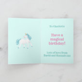 Carte Filles âge 3 unicorne anniversaire (Intérieur)