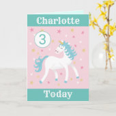 Carte Filles âge 3 unicorne anniversaire (Fleur jaune)