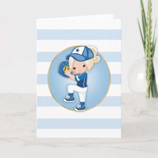 Carte Filles Blondes Softball Bleu (Devant)