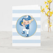 Carte Filles Blondes Softball Bleu (Fleur jaune)