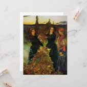 Carte Filles cueillant des feuilles d'automne pour un fe (Devant/Arrière en situation)