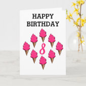 Carte Filles de 8 ans Anniversaire Crèmes glacées roses  (Fleur jaune)