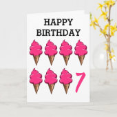 Carte Filles de sept ans Anniversaire Crèmes glacées ros (Fleur jaune)