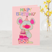 Carte Filles des enfants Joyeux gâteau de souris d (Fleur jaune)