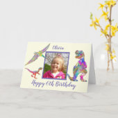 Carte Filles Dinosaure 6ème Anniversaire Ajouter Nom & P (Fleur jaune)