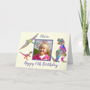 Carte Filles Dinosaure 6ème Anniversaire Ajouter Nom & P