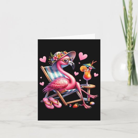 Carte Filles Filles Flamant rose Rose Plage Palm Tree mi (Devant)