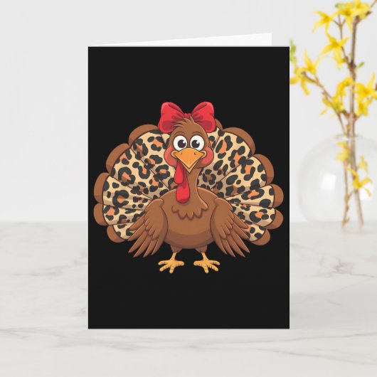 Carte Filles Filles Thanksgiving Leopard Turquie Automne (Fleur jaune)
