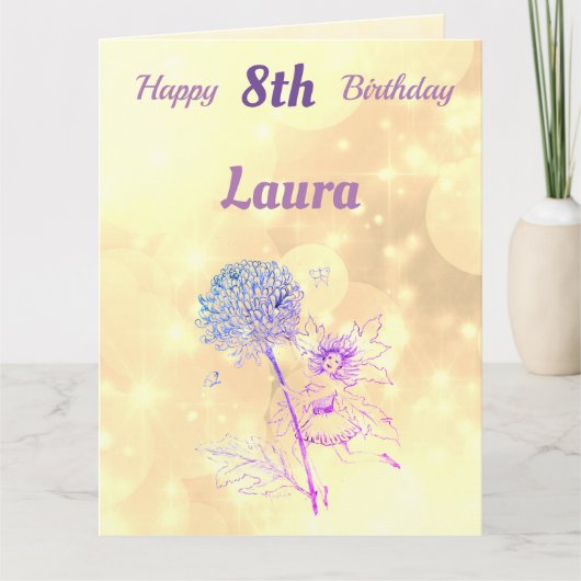 Carte Filles heureux 8e anniversaire Salutation fée (Devant)