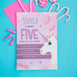 Carte Filles Mignon Licorne Violette Anniversaire Enfant