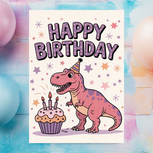 Carte Filles mignonnes Dinosaure personnalisé Anniversai