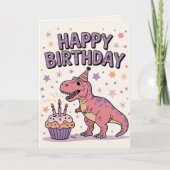 Carte Filles mignonnes Dinosaure personnalisé Anniversai (Devant)