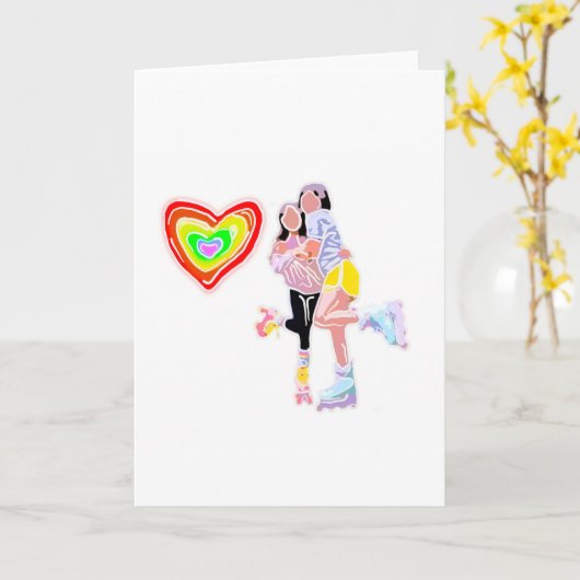 Carte Filles Roller Skate Rainbow Heart (Fleur jaune)