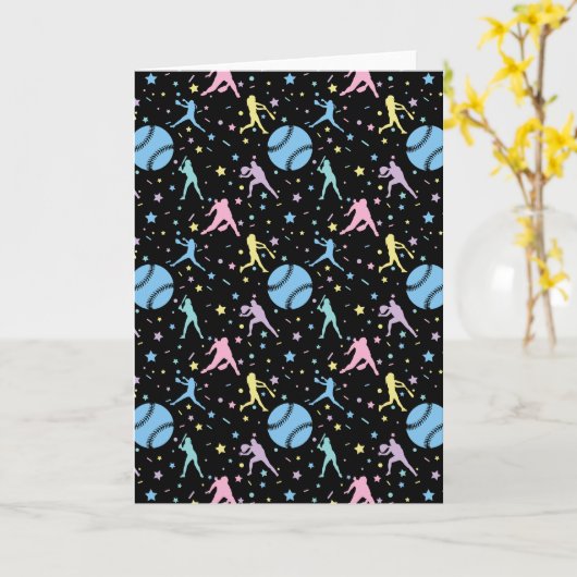 Carte Filles Softball - Joueuses avec étoiles (Fleur jaune)