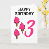 Carte Filles Troisième Fête De La Crème De Glace Rose (Fleur jaune)
