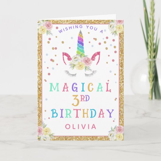Carte Filles Unicorne Magique N'Importe Quel Âge Anniver (Devant)