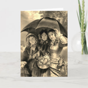 Carte Filles victoriennes parapluie jour de pluie femme 