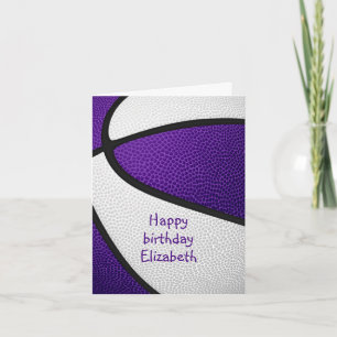 Carte filles violet blanc basket heureux anniversaire