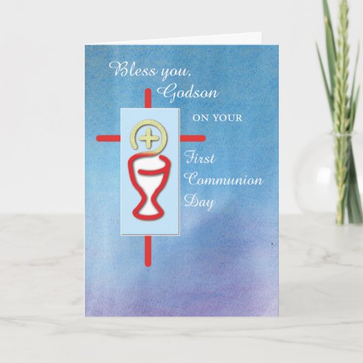 Carte Filleul, première sainte communion, bleue (Devant)