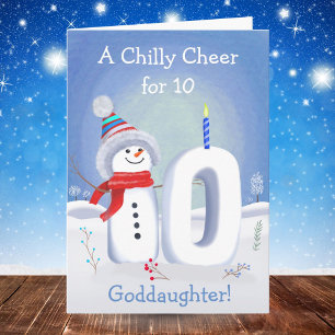 Carte Filleule 10 ans anniversaire bonhomme de neige enn