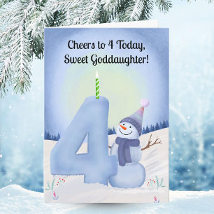 Carte Filleule 4e anniversaire Bonhomme de neige avec Qu