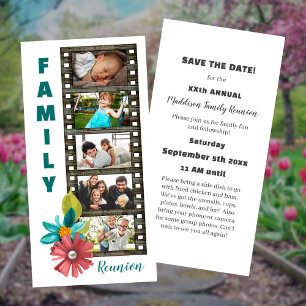 Carte Filmstrip de réunion de famille florale Enregistre