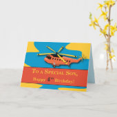 Carte Fils, 4e anniversaire avec hélicoptère (Fleur jaune)